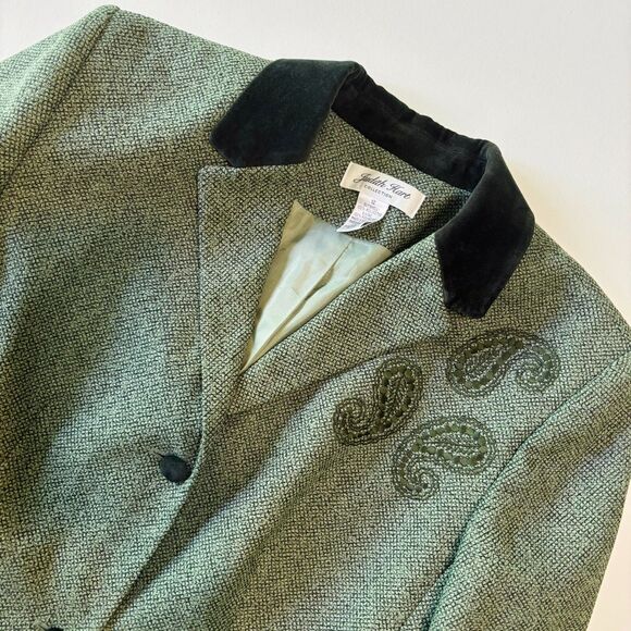 Vintage Judith Hart Blazer Womens 12 Green Paisley Embroidered Tweed 90s Jacket - Picture 1 of 16